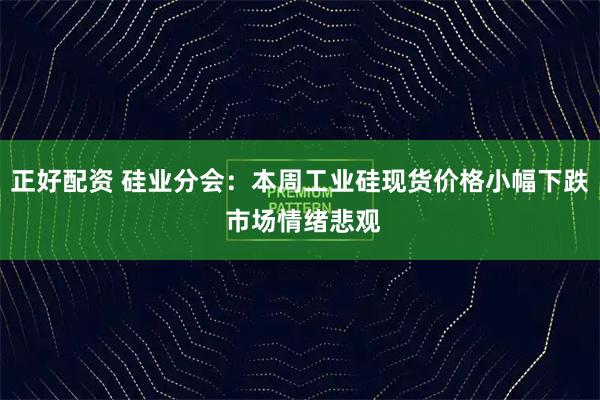 正好配资 硅业分会:本周工业硅现货价格小幅下跌 市场情绪悲观
